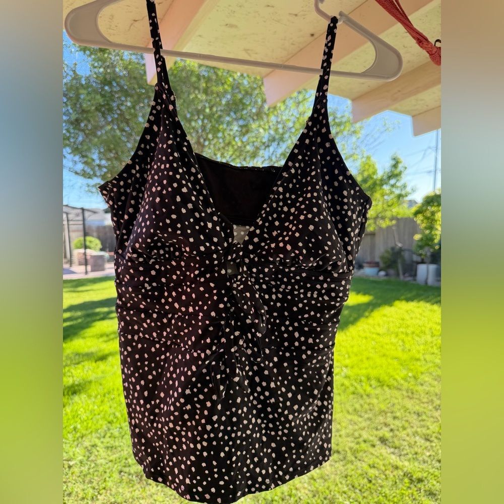 Time and Tru Black Spotted Tie-Front Camisole swimming suit